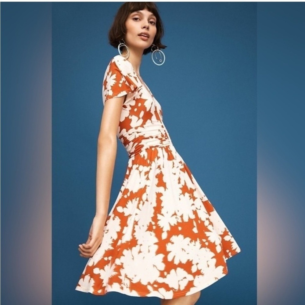 Anthropologie Maeve Summer Breeze Orange White Floral Hook Front Dress M beachy‎